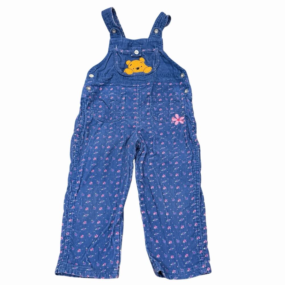 Vintage 90s Disney Winnie the Pooh Pink Floral Bib Overalls Girls 3T Hong Kong